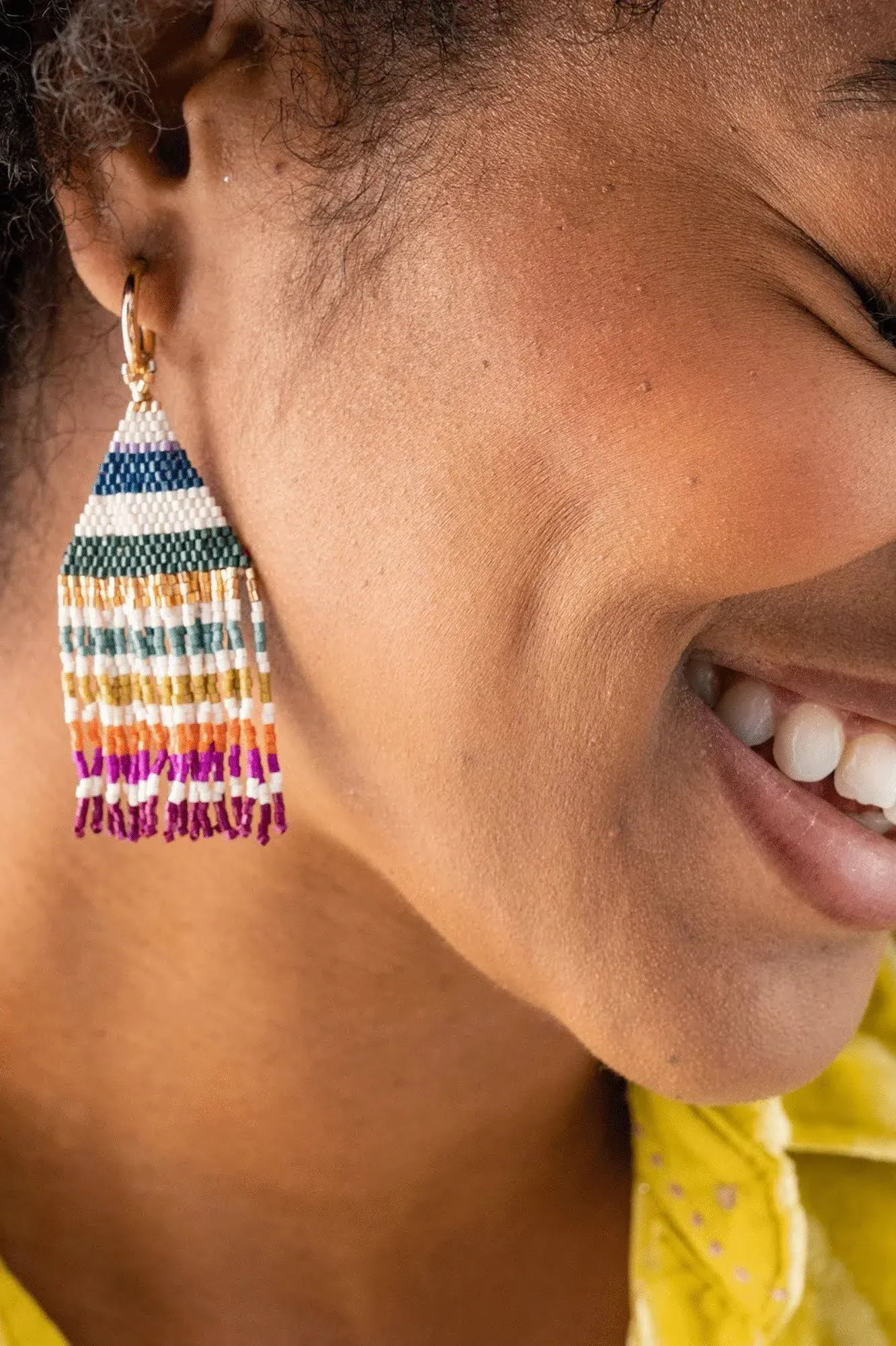 INK+ALLOY James Mini Gold Hoop Beaded Fringe Earrings