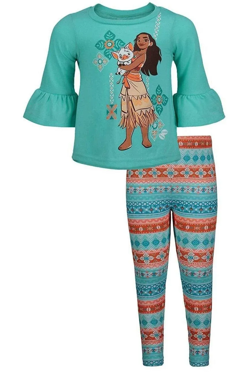 Disney Moana Big Girls Graphic T-Shirt and Leggings Outfit Set Paisley Blue 10-12