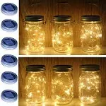 CHU&WHITE Solar Mason Jar Lights 20 LEDs (6 Hanger Included/No Jar) Fairy String Star Firefly Jar Lids Lights,for Patio Garden, Yard and Lawn Decor (