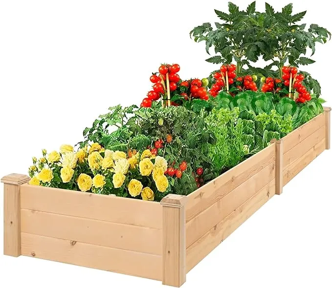 Incbruce 95x24x10 in Wooden Raised Garden Bed Planter, No-Bolt Assembly Elevated Flower Bed Boxes Kit for Vegetable Flower Herb Gardening, Natural