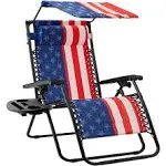 Best Choice Products Folding Zero Gravity Recliner Patio Lounge Chair w/ Canopy Shade, Headrest, Tray - American Flag