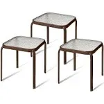 Metal Side Table Prolisok with Tempered Glass Top in Bronze (Set of 3)