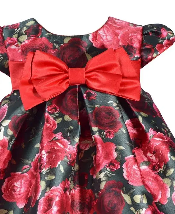 Baby Girls Short Sleeved Floral Trapeze with Bow Dress