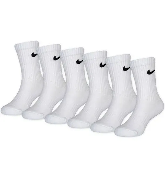 Nike Boys 6 Pack Cushioned Crew Socks - Black/White Size S