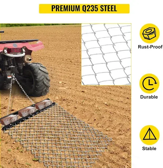 "VEVOR, 4' x 5' ATV Chain, UTV Tractor Attachments Drag Mat for Landscape Leveling or Sod Prepping, Durable Harrow Rake Grader for Gravel Driveway, Farm, Garden, Field, Black"