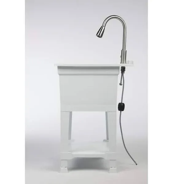 24 in. W x 24 in. D x 35 in. H Freestanding Laundry Sink in White with Stainless Steel Pull-Out Faucet