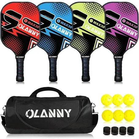 Graphite Pickleball Paddles Set- Premium Rackets Fiber Face & Polymer Honeycomb Core Pickleball Set Includes Pickleball Paddles + Pickleball Balls+ Replacement Soft Grip + 1 Bag