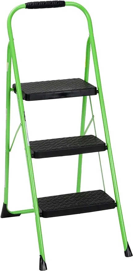 COSCO 11408GNF1E, Green Three Big Folding Step Stool with Rubber Hand Grip