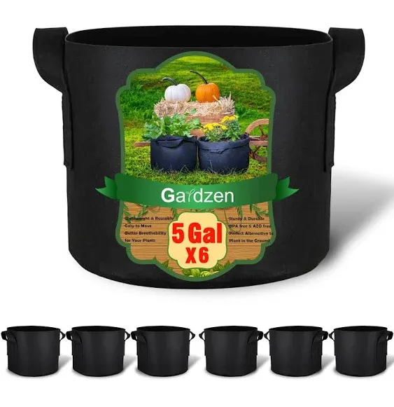 6 Pack 5 Gallon Grow Bags BPA Free Aeration Fabric Pots with Handles Good Air