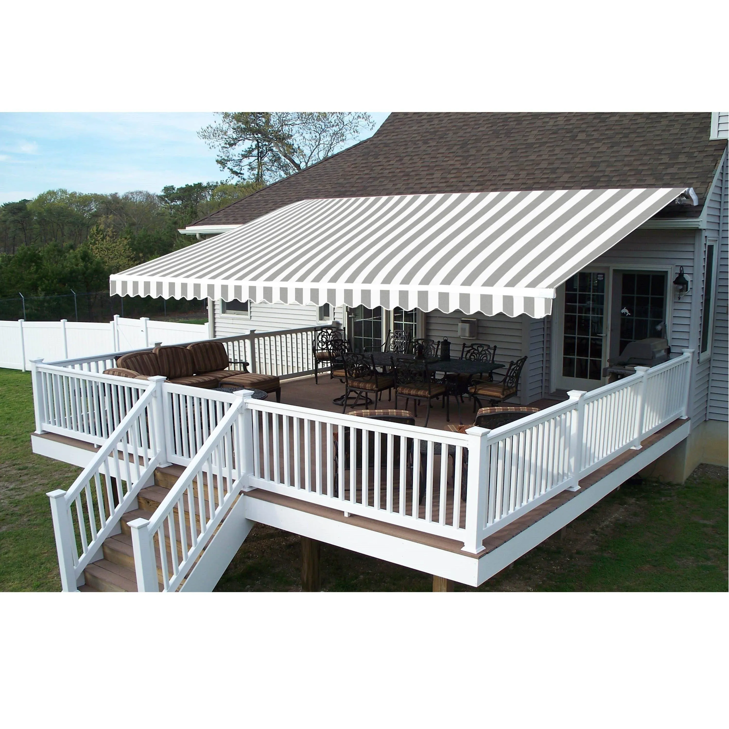 ALEKO Black Frame Retractable Home Patio Canopy Awning 10 x 8 ft Grey Color