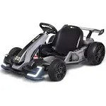 Blitzshark 24V Kids Go Kart 300W Powerful Drift Kart Electric Pedal Kart Outdoor Race Toy, with 2X150W Strong Motor, 7AH Big Battery, Drift/Sports Mode, EVA Tire, Brake Pedal, Length Adjustment, Grey