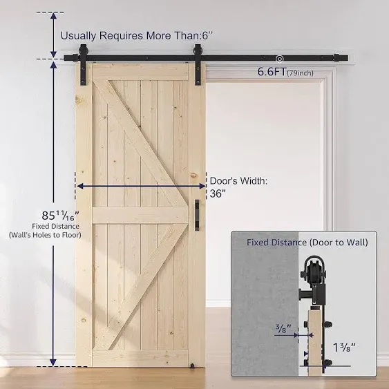 SMARTSTANDARD 36In X 84In Sliding Barn Door with 6.6Ft Barn Door Hardware Kit &amp; 