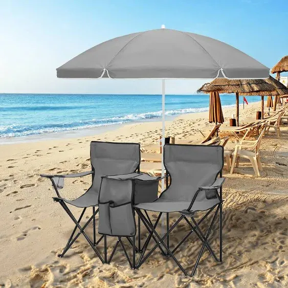 MoNiBloom Portable Double Folding Chair with Removable Umbrella Cooler Bag ...