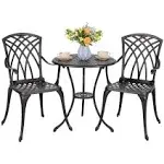 Nuu Garden 3 Piece Bistro Table Set Cast Aluminum Patio Umbrella Hole and Patio