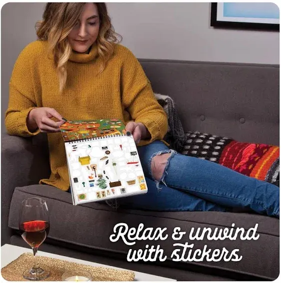 Sticker & Chill — Retro — Relax and Unwind with Repositionable Stickers and 10 8.5” x 9” scenes — Adults