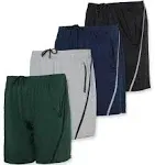 Real Essentials 4 Pack: Men's 7 inchAthletic Running Quick Dry Mesh Shorts with Zipper Pockets & Drawstring (Available in Big & Tall), Size: Large