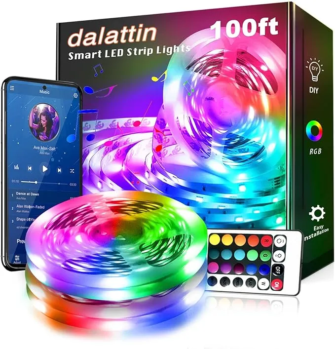 dalattin LED Lights for Bedroom 100ft, Smart LED Strip Lights with App Control Remote, 5050 RGB LED Light Strips, Music Sync