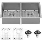 Karran 32&#034; Undermount 16-Gauge Stainless Steel 50/50 Double Bowl Kitchen Sink