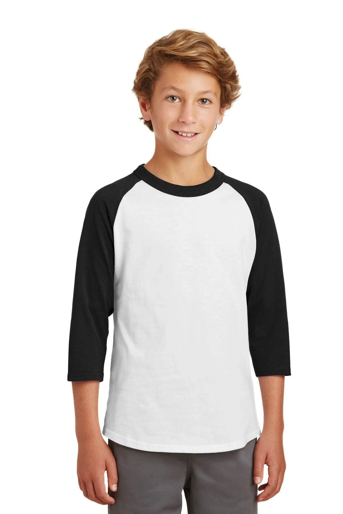 Sport-Tek YT200 Youth Colorblock Raglan Jersey - Heather Grey/Red