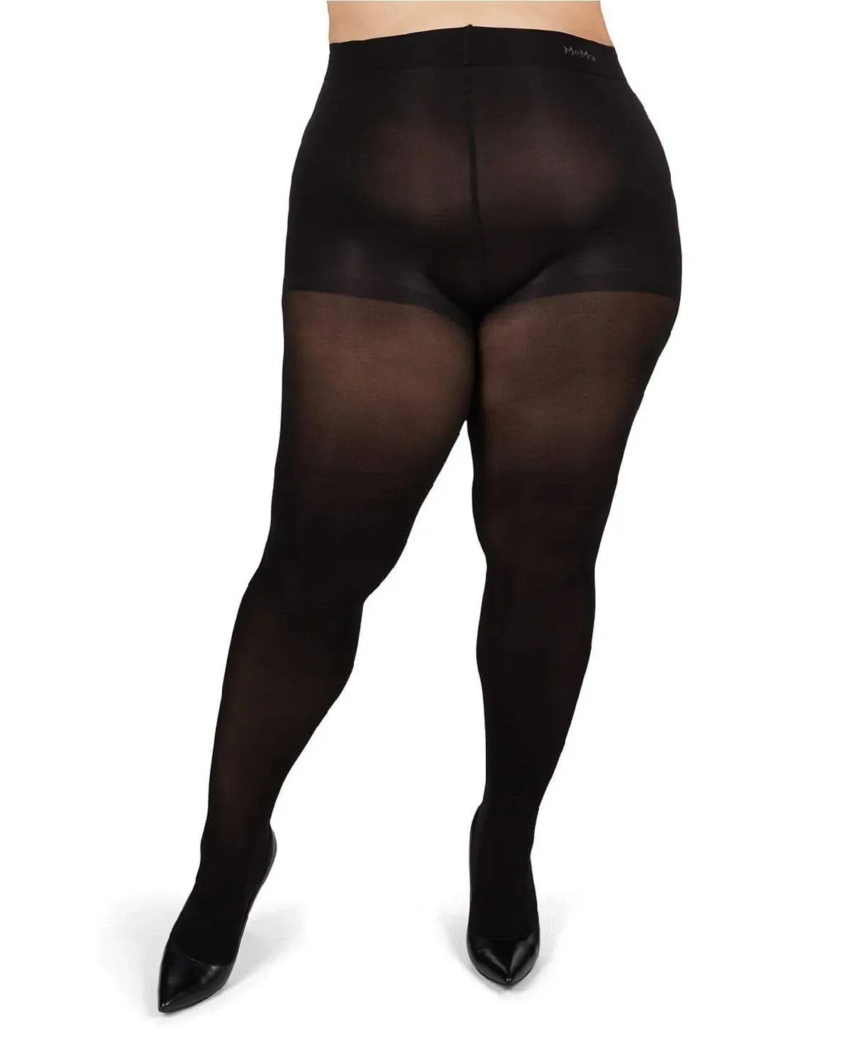 MeMoi Microfiber Opaque Plus Size Curvy Control Top Tights Black - 7X