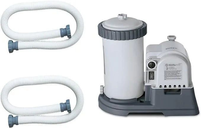 Intex 2500 Gallons Per Hour Above Ground Swimming Pool Cartridge Filter Pump System with a Pair of 59 Inch Long Pool Pump Accessory Hoses, Aqua