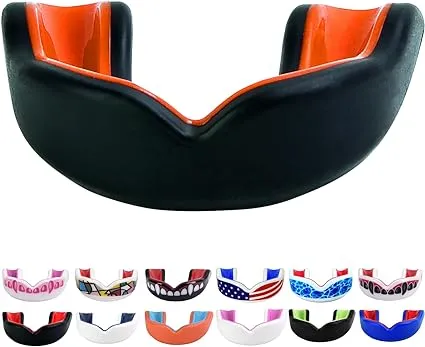 Sports Youth Mouth Guard for Kids (USA Flag & Fangs & 20 Best Colors to Choose from) - Youth Mouthguard Football, MMA, Karate, Flag Football, Rugby, Boxing, BJJ (/w Case) (Youth, Strapless)