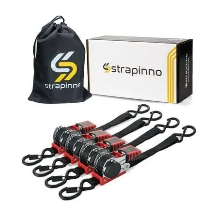 Strapinno Retractable Ratchet Straps 1 in X 10 Ft Secure Tie-Downs with Rubber-