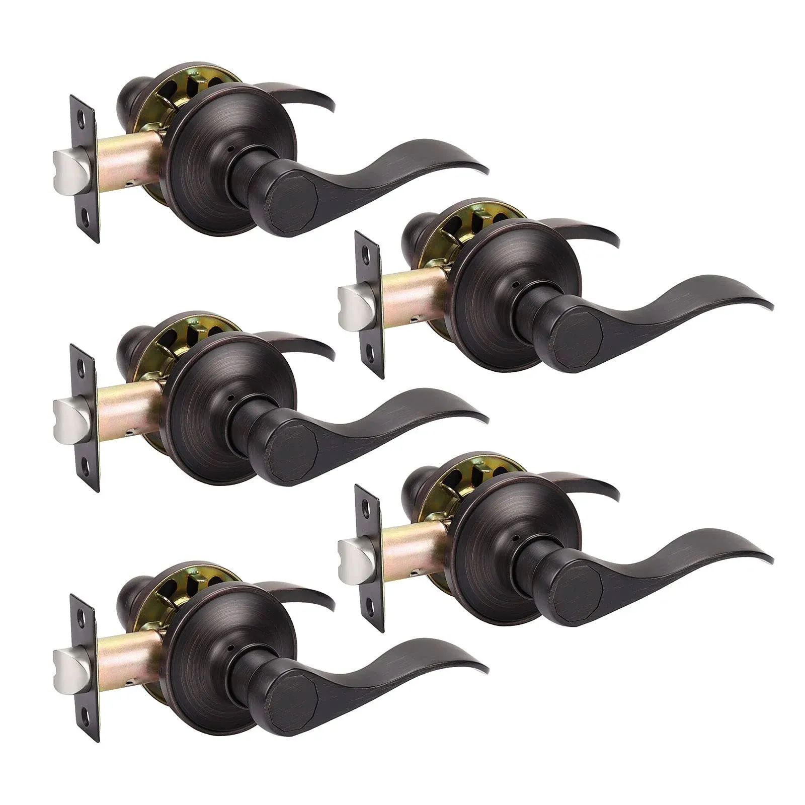 KNOBWELL 5 Pack Interior Door Handles Oil Rubbed Bronze Door Levers Passage Function Door Handle Set/Door Levers, Non-Locking Door Handles Universal Handing