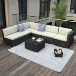 YITAHOME 7 Pieces Patio Furniture Set, Outdoor Sectional Sofa PE Rattan Wicker Conversation Set Outside Couch with Table and Cushions for Porch Lawn