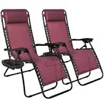 Giantex 2 PCS Zero Gravity Chair, Outdoor Chaise Lounge with Cup Holder, Patio Folding Chairs Recliner for Yard Pool Lawn Balcony, Burgundy