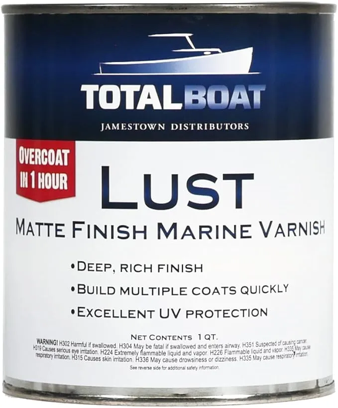 TotalBoat Lust Marine Varnish, High Gloss and Matte Finish for Wood, Boats, Outdoor Furniture (Matte, quart)