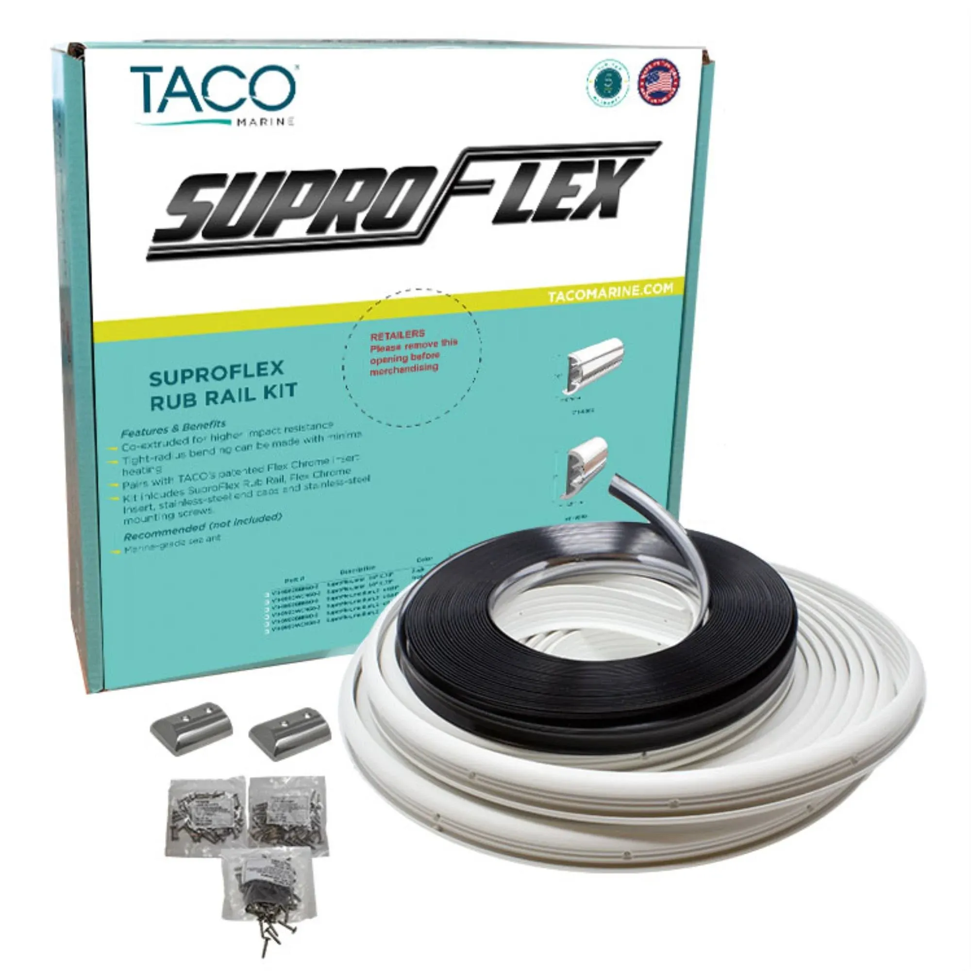 Taco SuproFlex Rub Rail Kit - White with Flex Chrome Insert - 2"H x