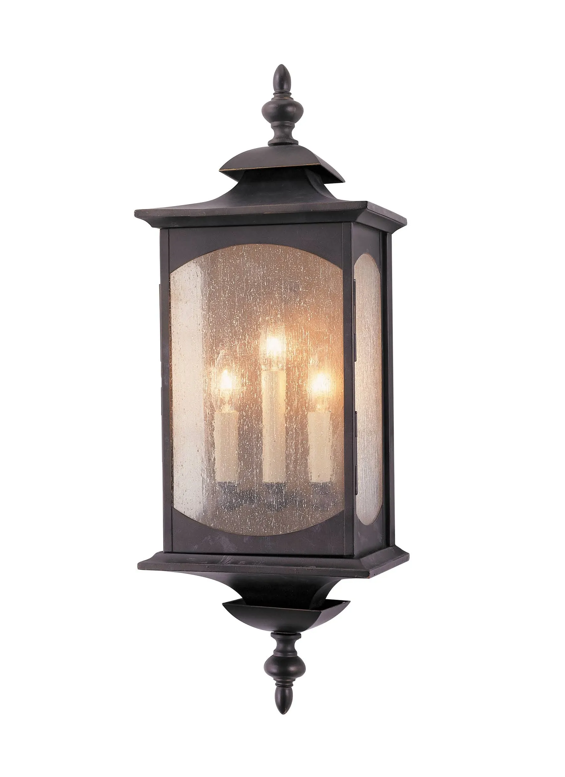 Generation Lighting Market Square 3 Light 25 Inch Tall Outdoor Wall Lantern In Oil Rubbed Bronze With Clear Seeded Glass OL2602ORB