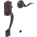 Schlage FE285 CAM 716 ACC RH Camelot Front Entry Handleset with Right-Handed Accent Lever, Lower Half Grip, Aged Bronze, Standard Interior Trim