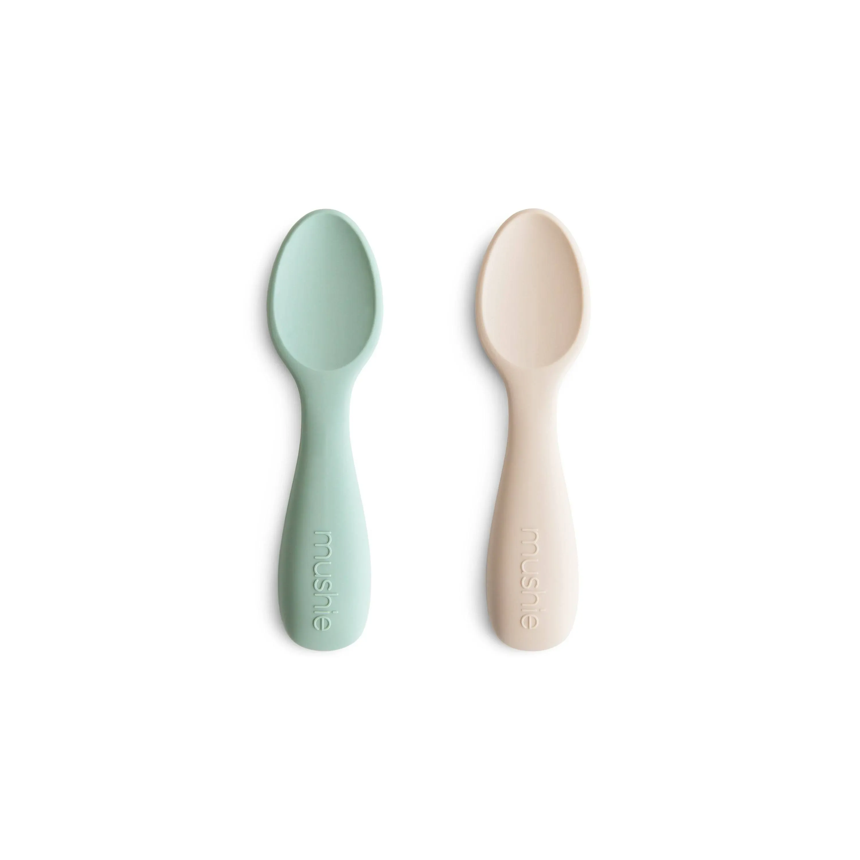 2-Pack Silicone Toddler Starter Spoons, Cambridge Blue/Shifting Sand