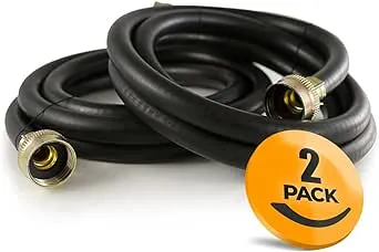 K&J Premium 6ft Washing Machine Hoses Burst Proof - Hot and Cold Water Supply Hoses for Washing Machines (Rubber)