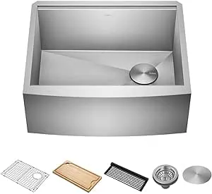 KRAUS Kore 24-Inch Farmhouse Workstation 16 Gauge Single Bowl Stainless Steel Kitchen Sink with Accessories, KWF210-24