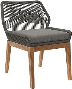 Modway Wellspring Outdoor Patio Teak Wood Dining Chair in Gray Graphite