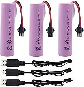 3PCS 3.7V 2000mah SM 2P Plug Lithium Battery with USB Charging Cable for DE68