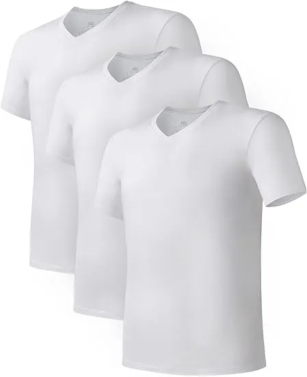 DAVID ARCHY Men&#039;s Cotton Undershirts Moisture-Wicki<wbr/>ng V Neck or Crew Neck Plain 