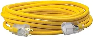 Southwire Polar Solar Heavy Duty Extension Cord, 25Ft, 12 Gauge, 3 Conductor, Outdoor Cord, Lighted End, SJEOOW, Yellow, 1687SW0002