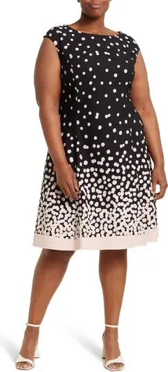 Ombre Dots Cap Sleeve Crepe Dress