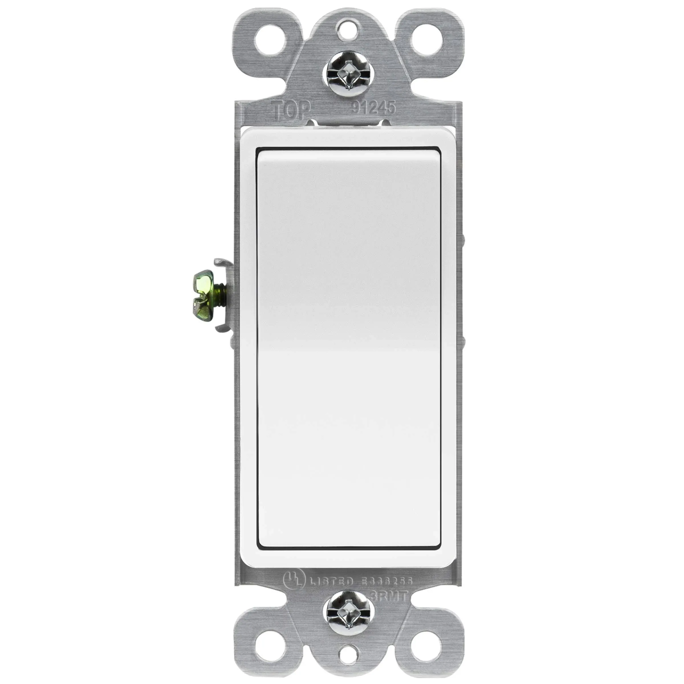 Enerlites 91245-W Decorator Switch, 15A, Single Pole, 120/277V, Momentary Contact, White