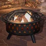 Fire Pit Set, Wood Burning Pit - Includes Screen, Cover and Log Poker - Great for Outdoor and Patio, 32 inch Round Crossweave Firepit by Pure Garden