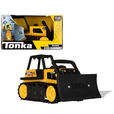 Tonka Steel Classics Bulldozer Fabricado con acero y plástico resistente camión de construcción de juguete de fricción amarillo