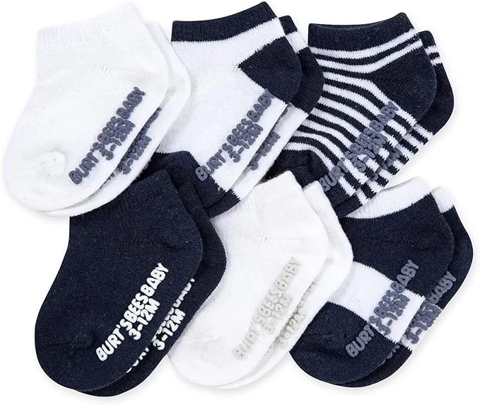 Burt's Bees Baby Unisex Baby Socks Ankle or Crew Height Made with Soft Organic Cotton, 6 Packs with Non-Slip Grips for Babies