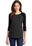 District Women's Perfect Tri 3/4-Sleeve Raglan. DM136L, Black/ Black Frost