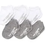 Burt's Bees Baby 6 Pack Organic Cotton Ankle Socks - White & Grey 0-3M