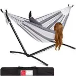 Best Choice Products 2-Person Brazilian-Style Cotton Double Hammock with Stand Set w/ Carrying Bag - Steel