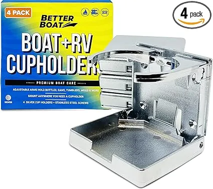 Boat Cup Holder Set of 4 Folding Boat Cup Holders for Drinks Wall Cup Holder for Boat & RV Cup Holder Motorhome Wall Mount Marine Grade Mountable Drink Holder Silver